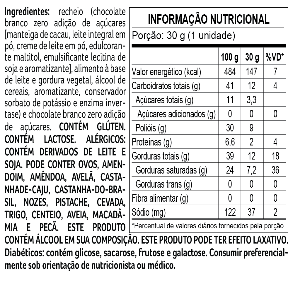 Trufa Bless Zero Adi&ccedil;&atilde;o de A&ccedil;&uacute;car Branco 30g, , large. image number 2