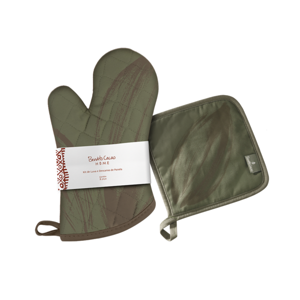 Kit Luva e Descanso de Panela Verde Bendito Cacao